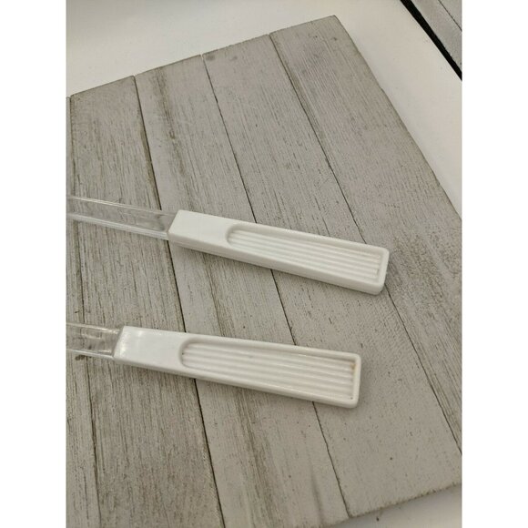 Clear 2 Piece Salad Serving Fork Spoon Tongs White Flatware 11 1/4" - Picture 2 of 6